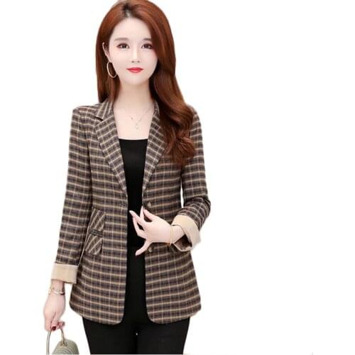 Plus size Women Suit Jacket Spring Autumn New Style Business Attire Single-breasted Casual Plaid One-piece Blazer Outerwear 5XL
