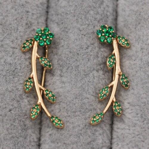 Trendy Clip Earrings Green Cubic Zirconia Gold Plated Flower Earring For Women Fashion Jewelry Accessories Wedding