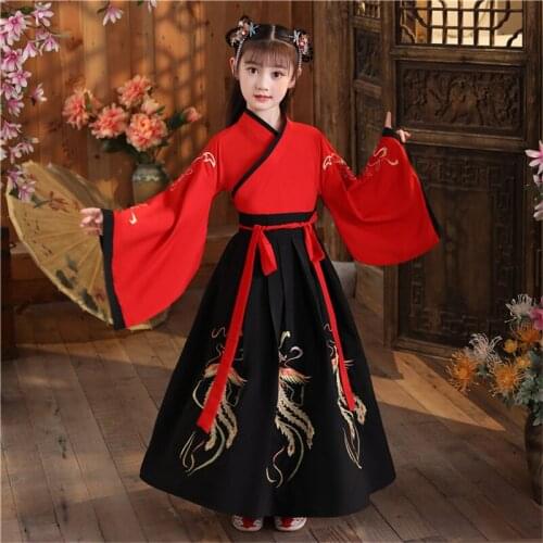 Spring Summer Children Loose Embroidery Girl Fairy Dresses Party Stage Dress Ancient Chinese Traditional Costume Hanfu