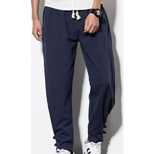 Pants Men Casual Drawstring Pockets Ankle Tie Cotton Linen Plus Size Loose Harem Pants 2021 New Men Fitness Workout sweatpants