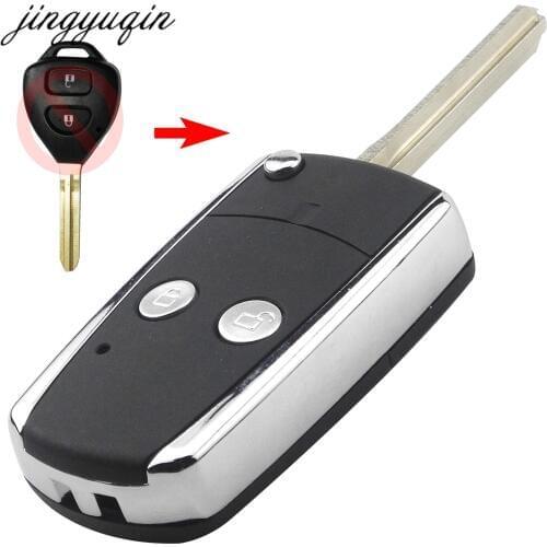 Jingyuqin 10pcs/lot 2 Button Uncut TOY43 Modify Flip Folding Key Shell Fit For Toyota Echo Prado Avalon 2B Keychain fob Case