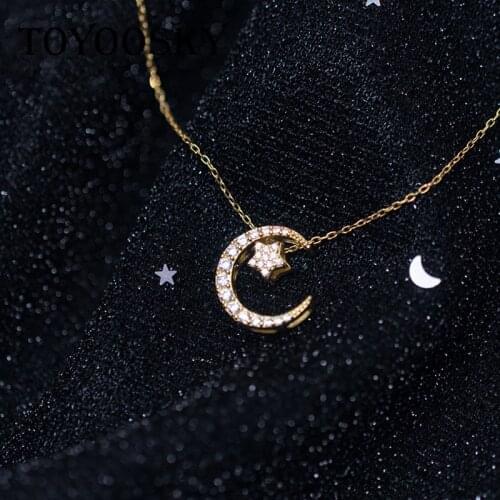 Sparking CZ Zircon Moon Star Necklaces Pendants Five Styles 100% 925 Sterling Silver for Women Girls Lady Elegant Jewelry
