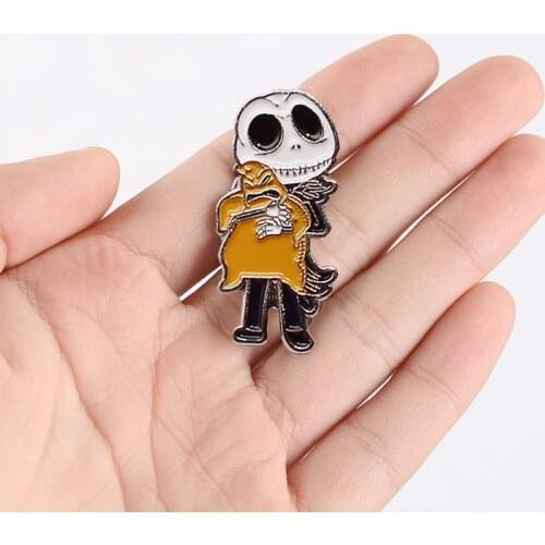 Scary skull bear holding devil enamel brooch Creepy ugly devil Halloween badge Gifts for children