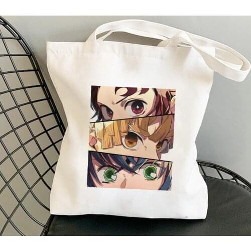 Shopper Shopping Bags Anime Demon Slayer Eco Daily Use Foldable Handbag Large Capacity Tote Bag Handbags Harajuku Shoulder Bags