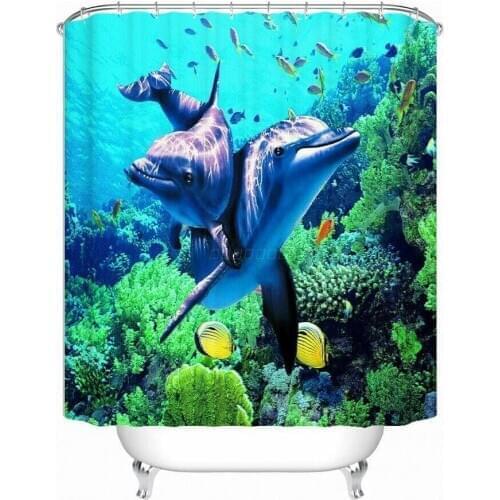 Two Dolphins Waterproof Shower Curtain Bathroom Eco-Friendly High Quality Dolphin Fabric Shower Curtain 180*180 cm