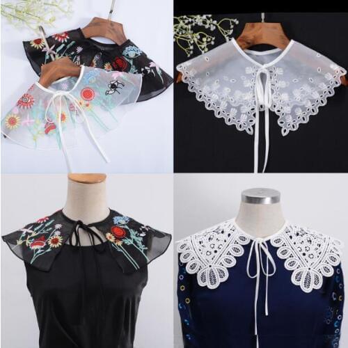 Womens Fashion lace shirt fake collar ladys white black color embroidery Ties & Detachable Collar R488
