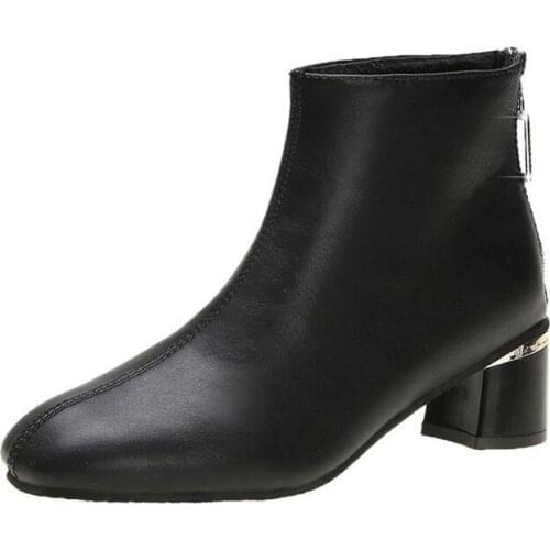 Pop New Arrival Ankle Boots Leather Footwear Rubber Riding Feminine Shoes Woman High Heels Booties Women Shoes Plus Size 35-43