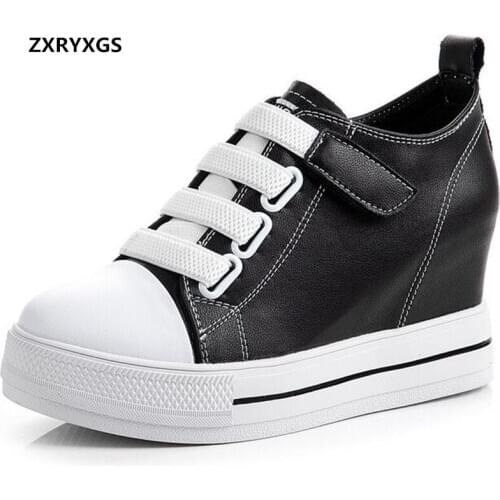 2021 New Single Soft Top Cowhide Leather Boots Increase Within High Heels Women Boots Fashion Casual Shoes Sneakers Ankle Boots