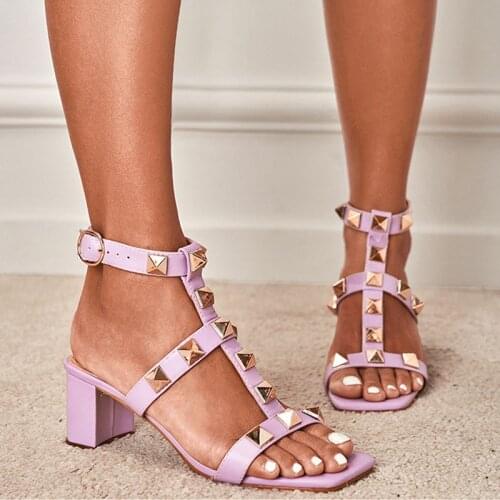 Women Sandals 2021 Fashion Purple High Heels Sexy Woman Pumps Shoe Women Summer Shoes For Women Footwear Shoes Rivet High-Heeled