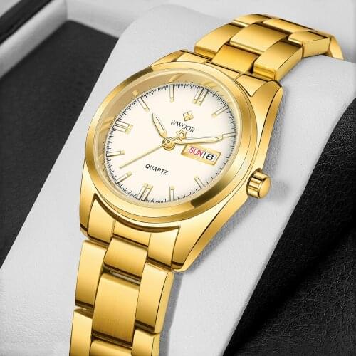 WWOOR 2021 Women Gold Watch New Top Brand Luxury Causal Fashion Stainless Steel Quartz Waterproof Wristwatches Relogio Masculino