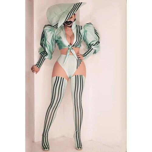 New Festival Party Gogos Fashion Bubble Sleeve Tops Shorts Headdress Singer Show Stage Outfits For Woman Birthday Wear VDB3003