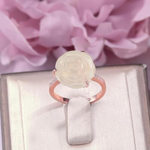 Fine Jewelry Rings For Women 100% 925 Silver Prehnite 14*14mm Natural Gemstone Rose Flower 18K Rose Gold Plated Ring R-PR015