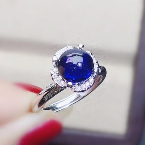 Blue sapphire round ring Per jewelry 925 sterling silver 8*8mm 2.3ct gemstone Fine jewelry Women rings J212166
