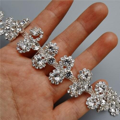 1 Foot Rhinestone Crystal Chain Bling Diamante Diamond Trim Ribbon Gem Sparkle 0.87" Width Wedding Dress Necklace Applique Cake