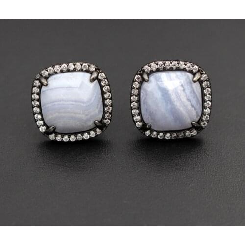 1pair Natural Stone Square Earrings Post Fashion Rose Quartz Blue Chalcedony Sun Stone Cute Party Stud Earrings Jewelry Gifts