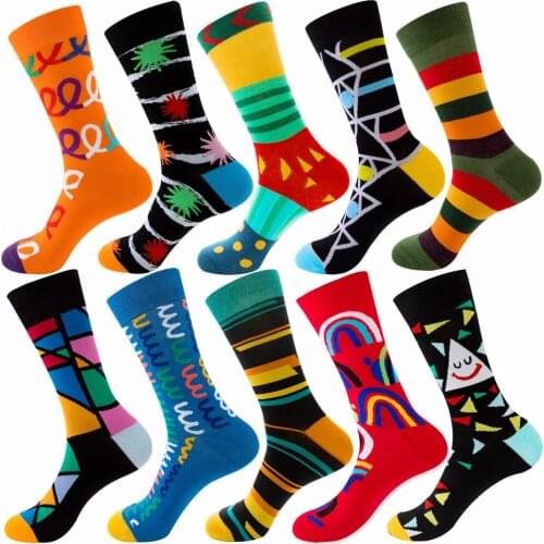 1 pair men socks combed cotton New geometric male socks fruit female socks street tide socks astronaut mid tube socks 2020