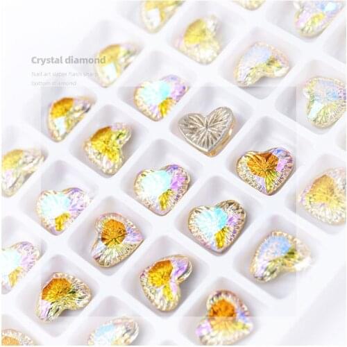 1Pc Nail Flash Crystal Charms Relief Fancy Stone Rhombus/Heart/Round Glass Rhinestones Colorful Strass Jewelry Gems Nail Charms