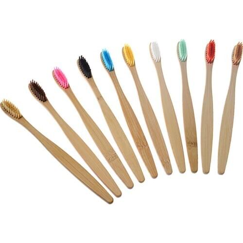 10Pcs Flat Bamboo Handle Home Adult Soft Bristles Teeth Gum Care Toothbrushes Bathroom Products Accessories