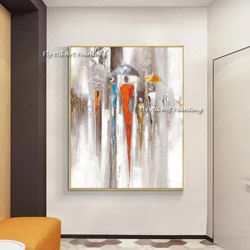 100% Handpainted Pedestrians On Rainy Days Beautiful Abstract Oil Painting On Canvas Wall Art Modern Unframe