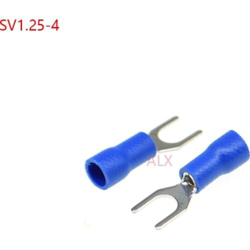 100PCS SV1.25-4 blue Furcate spade Terminals Cable Wire Connector Fork Type pre-insulated Crimp terminal SV 1.25-4