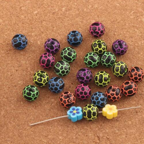 108pcs 10mm Colorful Acrylic Soccer Football Charm Beads Black Spacers Bead L3117 Jewelry DIY