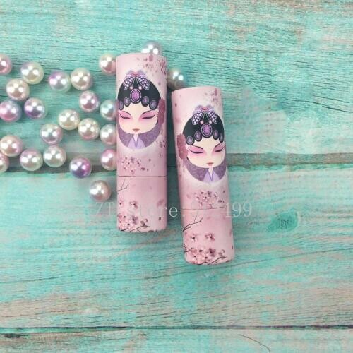 12.1mm 5/10/30/50pcs Pink China Style Peking Opera Round Paper Empty Lipstick Tube Lip Balm Container Lipstick Shell Packaging