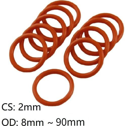 10pcs Red Silicone Ring Gasket CS 2mm OD 8 ~ 65mm O Ring Rubber Seal pressure cooker o-ring food high temperature gasket