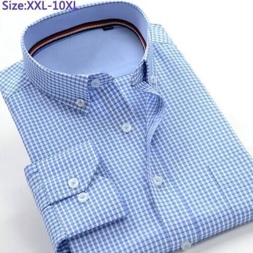 2020 New Spring and Autumn Plaid Dress Shirt Business Leisure Cotton Extra Large Super Big Plus Size S-6XL 7XL 8XL 9XL 10XL