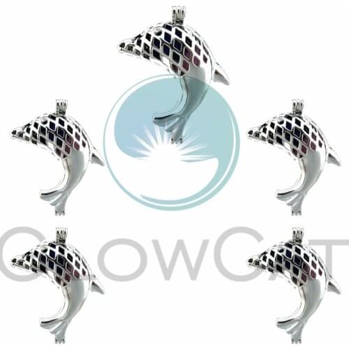 5X Pearl Cage Locket Pendants Aromatherapy Dolphins Hollow Essential Oil Diffuser Locket For DIY Necklace Jewelry