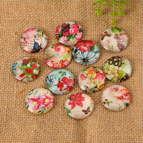 60Pcs 8mm-35mm Rural flowers Restoring Ancient Ways Round Handmade Photo Glass Cabochons & Glass Dome Cover Pendant C
