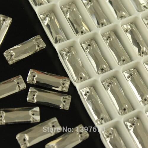 Baguette All size sew on clear Sewing Glass flatback Crystals buttons with two holes handcraft accessaries