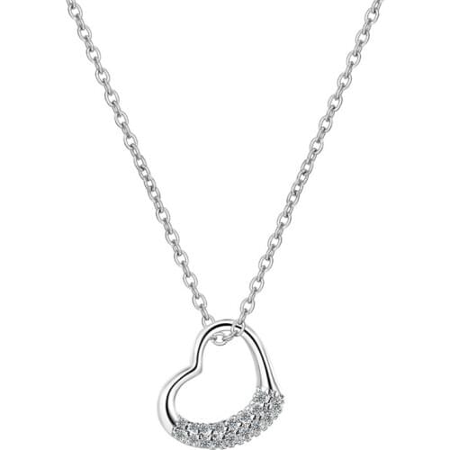 Brilliant Zircon Heart Pendant Necklaces For Women Jewelry Pure Sterling 925 Silver Necklace Female Choker Accessories Lady Gift