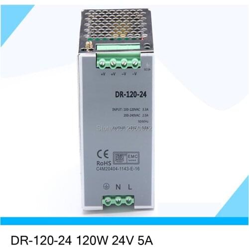 POWER SUPPLY DIN RAIL 120W 24V 5A - Switching Power Supplies - DR-120-5/12/24