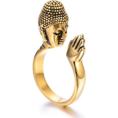 Buddha Religious Sakyamuni Buddha Gold Rings for Women 316L Stainless Steel Ring Men Gothic Jewelry Never Fade Dropshipping