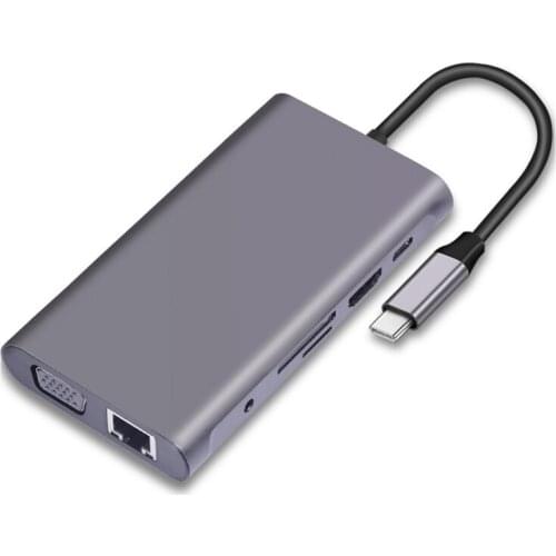 Type-C Docking Station 10-In-1 USB3.0 Type-C Adapter to HDMI/VGA Docking Station Multi-Function Hub for Mac