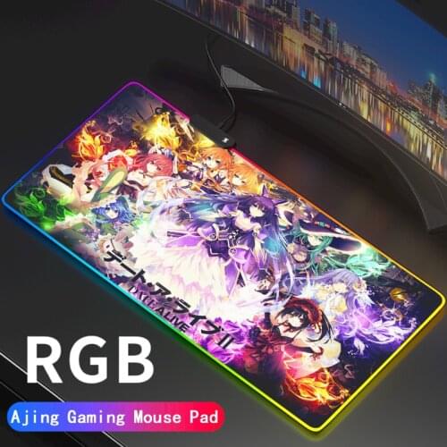 Gaming Mouse Pad RGB DATE A LIVE Gamer Computer Mousepad LED Backlit Mause Large Mausepad XXL For Desk Keyboard Mice Mat