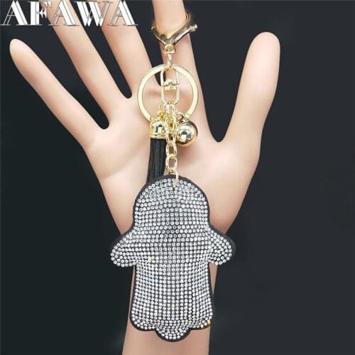 Islam Hanmsa Hand Crystal Pendant Key for Women Black Silver Color Bag Accessories Jewelry llaveros lote K2525S01