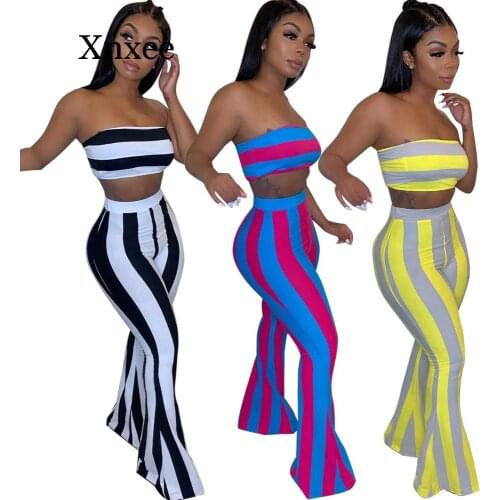 Two piece set women striped 2 piece set women outfits crop top pants two pieces sets summer clothes for female sexy womens suit