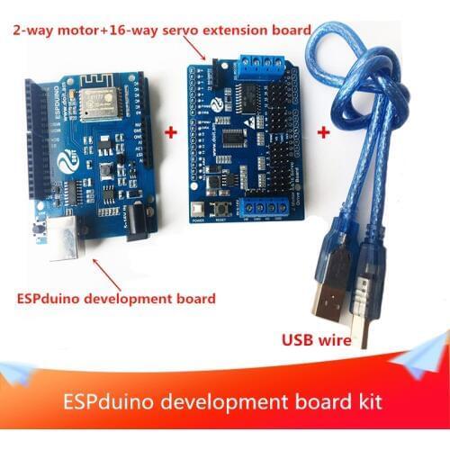ESPduino Development Board Kit Compatible with WiFi for Arduino for Control 2-way Motor & 16-way Servo UNO R3 Send USB Wire
