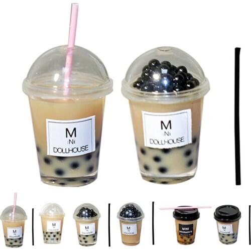 Bubble Tea Model 1/12 Dollhouse Miniature Food Mini Latte Bubble Milk Model Toy Ornament Kitchen Toys