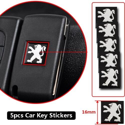 5Pcs 16mm Remote Car Key Stickers Emblem Logo Accessories For Peugeot 206 207 208 301 307 308 406 407 408 508 607 2008 3008