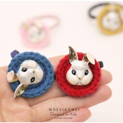 NewCute Bunny Hair Ropes Elastic Hair Bands Accessories Girls Women Knitting Alloy Gold Rabbit Ties Ponytail Holders Rubber Band