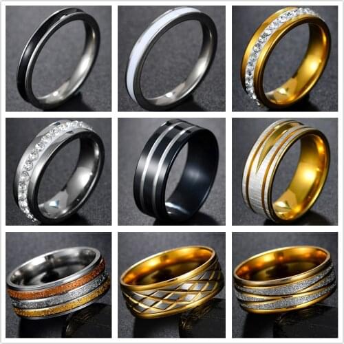 2020 New Black Men Ring Stainless Steel Mens Jewelry Crystal Wedding Bands Classic White Gold Grid Rings Boyfriend Gift