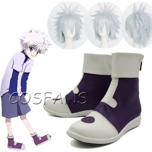 Anime Shoes wig Hunter x Hunter Killua Zoldyck Cosplay Boots women men Short boots Halloween Cosplay props shoes and wig 34-46