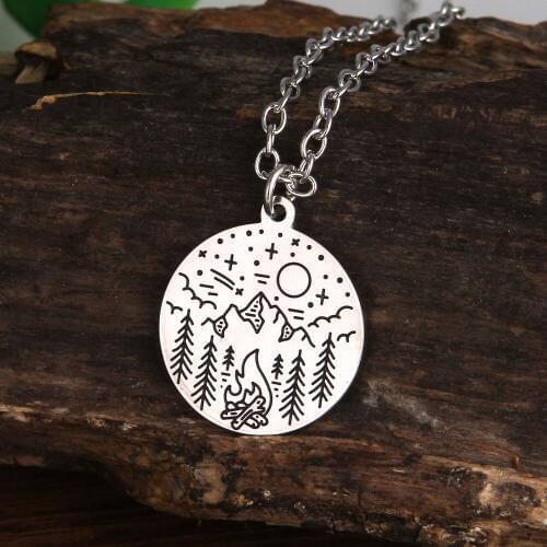 Outdoor Travel Pendant Necklace Round Natural Bonfire Necklaces Women Jewelry