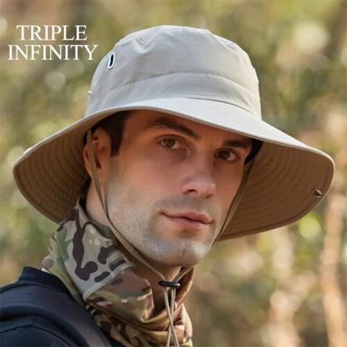Fashion Summer Mens Panama Hat Outdoor Fishing Hiking Beach Male Sun Hat Solid Color Breathable Comfortable Bucket Hat Wide Brim