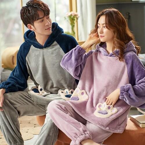 Sleepwear Couple Pajamas Set Autumn Winter Long-sleeved Pajamas Plush Cute Sweet Loose Casual Home Wear Flannel Pants
