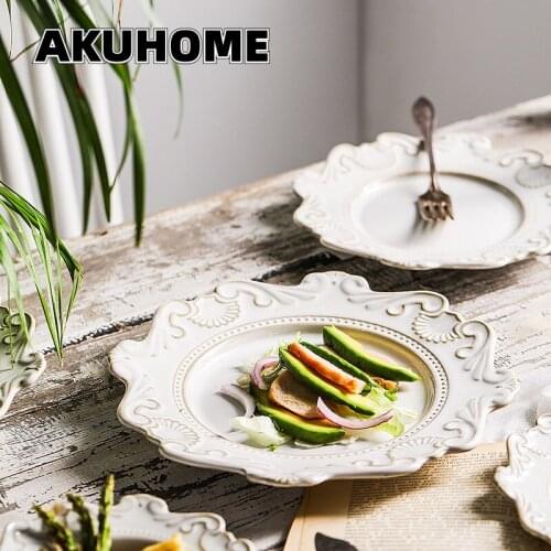Embossed Vines Series Creative Baroque Ceramic Tableware Plate Western Plate Dinner Plate Salad Bowl Soup Bowl
