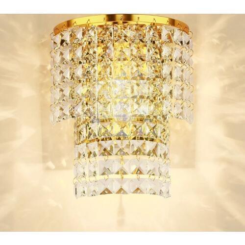 Luxury TWO-Tiers Crystal Hanging Bedroom Wall light Modern Corridor Wall Sconces Balcony Hallway Crystal Silver/Gold Wall Lamp
