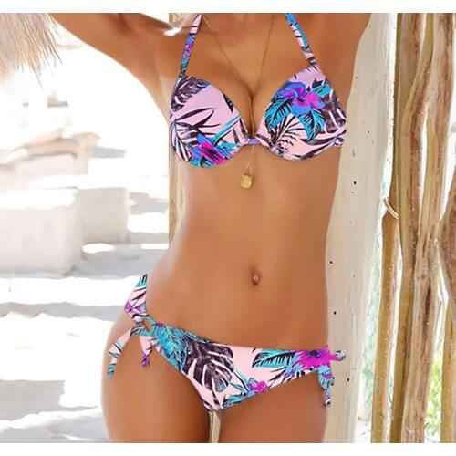 Sexy Bikinis 2021 Womens Halter Strap High Waist Split Swimsuit Two Piece Push Up Brazilian Swimwear Bathing Suit Beachwear